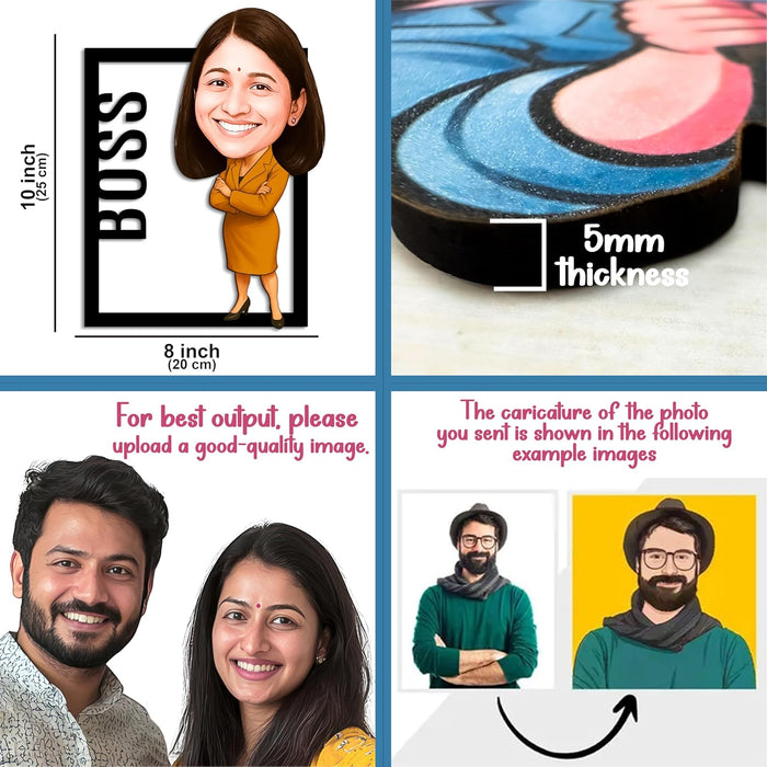 Personalized Caricature Gifts for Women Boss, Employee Friends, Brother, BFF, Boyfriend, Father Character Caricature Standee, Photo Frame Unique Design Customized Gift for Friends & Family