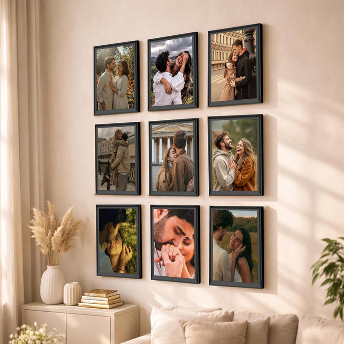 Wooden Cave Design Photo Frame Set of 9 | Black Picture Frames for Photos, Artwork & Certificates | Wall Décor for Living Room & Home (11x14 Inch)