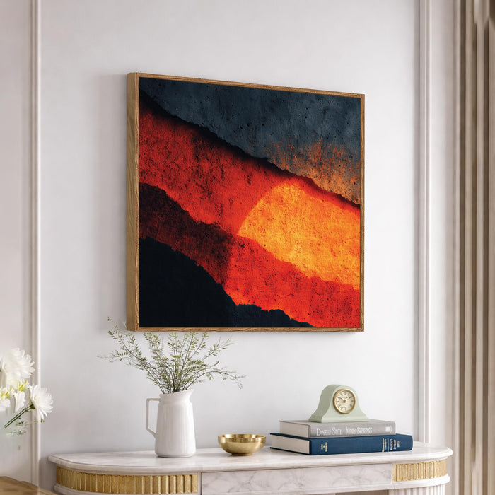 Abstract Volcanic Framed Painting For Living Room | Molten Earth Texture Large Canvas Painting With Frame Wall Art For Bedroom, Hallway's, Office, Hotel, Size 58x58 cm