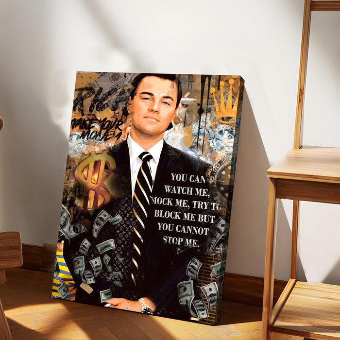 Luxury Motivation Pop Art Businessman Stretched Canvas Painting Print | Success & Money Quote Wall Art | Modern Office & Home Wall Décor, 41x56 cm
