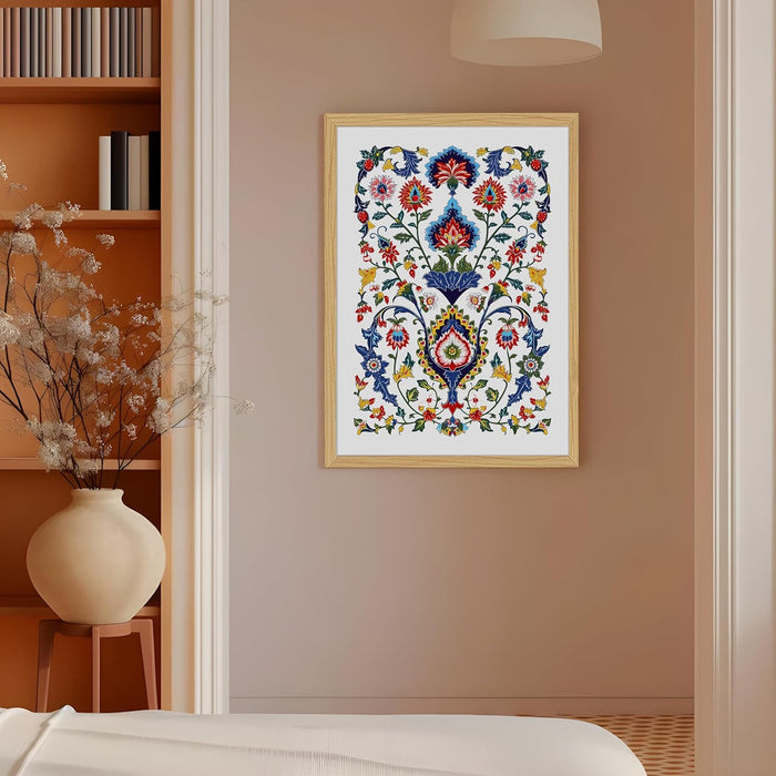 Turkish Floral Art Print, Wall Decorative Art Prints Framed Painting (17x23 Inch)