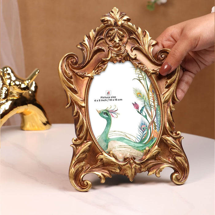Vintage 4x6 Inch Photo Frame Golden Brown – European Style Resin Picture Frame, Stylish Antique Design for Tabletop or Wall Display, 10x15 cm