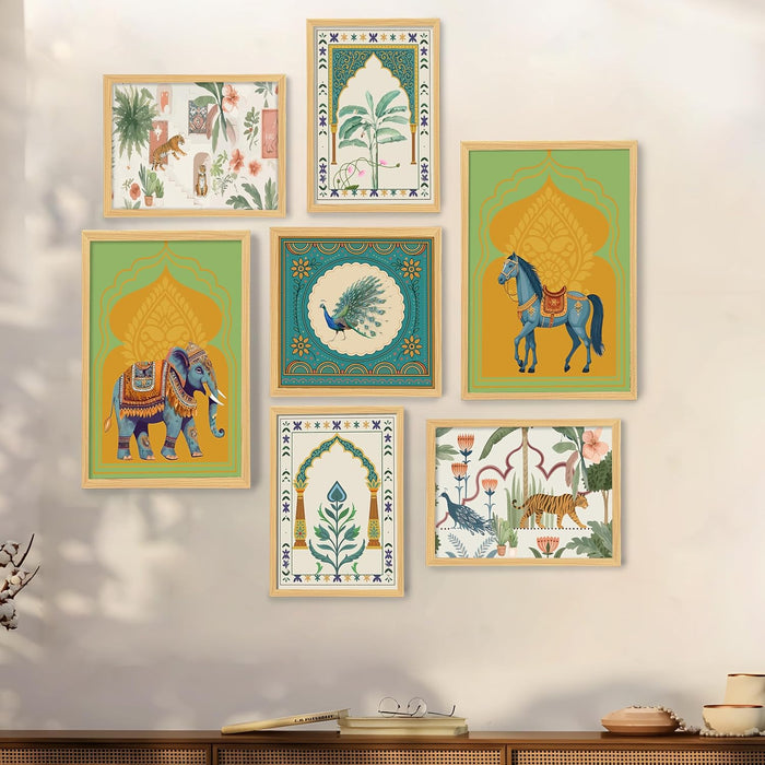 Animal Botanicals Indian Art Wall Art Print Paintings, set of 7 | Digital Framed Painting 30x42, 21x30, 30x30 cm