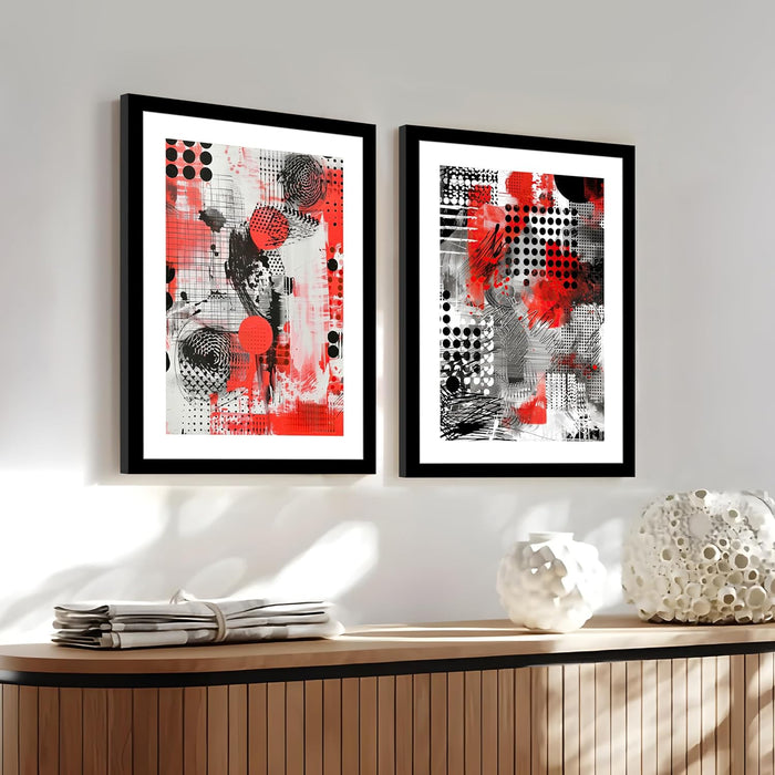 Modern Art Abstract Retro Design Wall Painitng, Set of 2 (Red, 13x18 Inch)