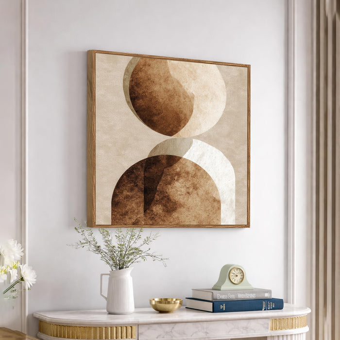Abstract Boho Framed Painting For Living Room | Earth Tone Geometry Large Canvas Painting With Frame Wall Art For Bedroom, Hallway's, Office, Hotel, Size 58x58 cm