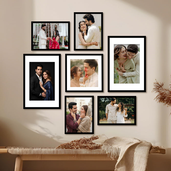 Art Street Photo Frame Set of 7 Black Wall Decor Collage Display Hanging Family Picture Frames Gallery Collection Decor Items Wall Mount Frames Birthday Anniversary Gift, 8x12, 12x12 and 12x16 In