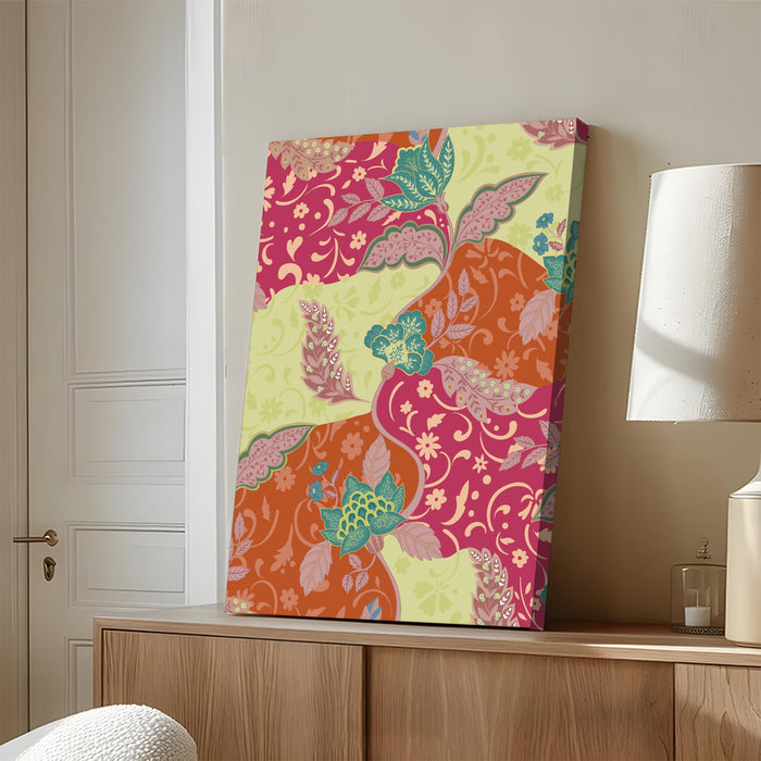 Mughal Floral Pattern Miniature Wall Painting | Stretched Canvas Flower Wall Painting for Living Room, Bedroom, Home and Office Wall Décor (41x56 cm)