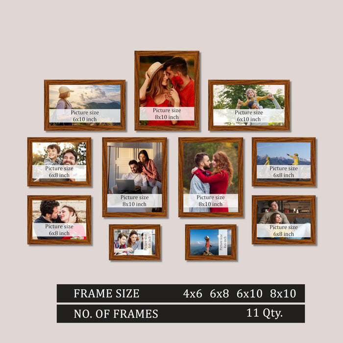 Art Street Family Photo Frame Set of 11 for Wall Decor, Wooden Finish Collage Picture Frames for Living Room, Bedroom, Multi-Size Wall Hanging (2 Sets 4x6, 4 Set 6x8, 3 Set 8x10, 2 Set 6x10 Inch)