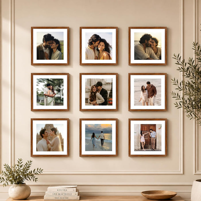 Wooden Cave Design Photo Frame Set of 9 | Black Picture Frames for Photos, Artwork & Certificates | Wall Décor for Living Room & Home (11x14 Inch)