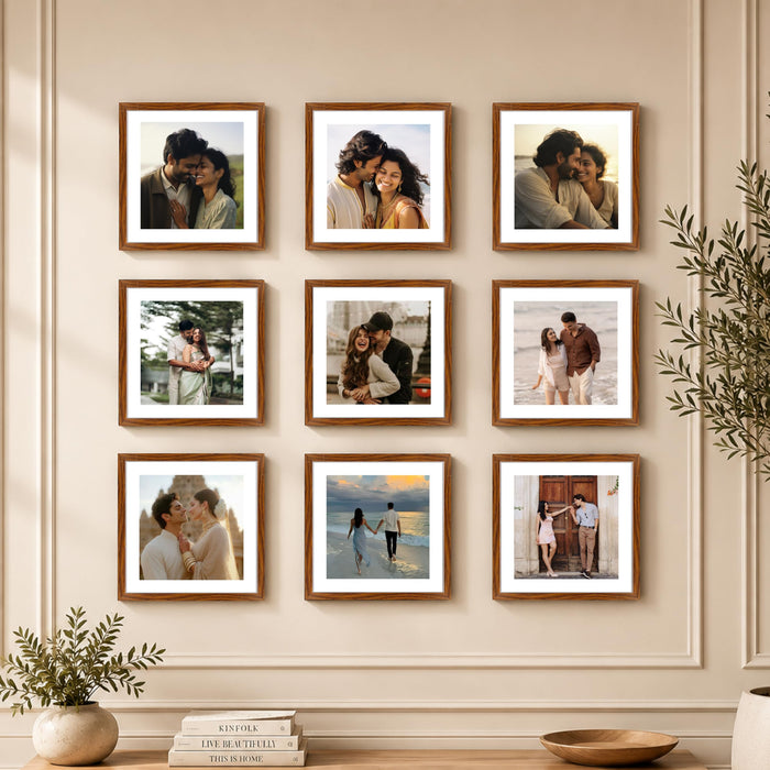 Art Street Premium Photo Frame for living room, Classic Aesthetic Design Photo Frames for Photograph, Art Work, Kids Room Set of 9 (12x12 Inch, Brown)