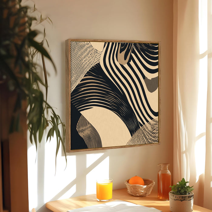 Boho Abstract Framed Painting For Living Room | Organic Geometric Large Canvas Painting With Frame Wall Art For Bedroom, Hallway's, Office, Hotel, Size 58x58 cm