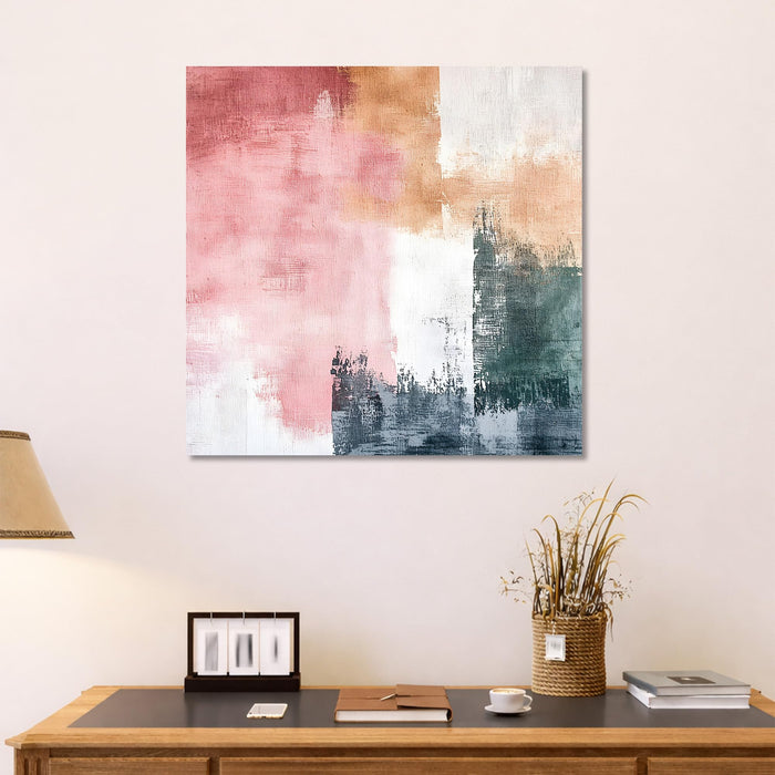 Modern Abstract Stretched Canvas Wall Art Painting For Living Room, Textured Pink, Large Minimalist Poster on Stretched Canvas for Living Room, Office & Bedroom Decor (56xx56 cm)