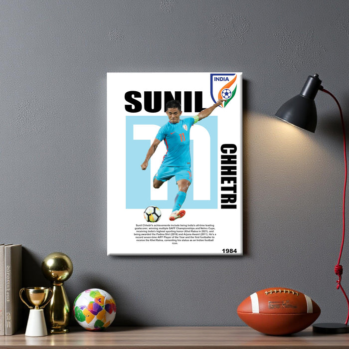 Sunil Chhetri Wall Art Canvas Painting Poster, Indian Football Legend Sports Wall Decor for Living Room, Bedroom, Office & Football Lovers, For Home & Office Decor, 16 x 22 Inch.