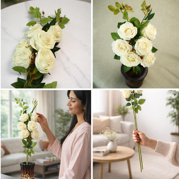Art Street Artificial White Rose Flower Stems Bunch for Home Decor |