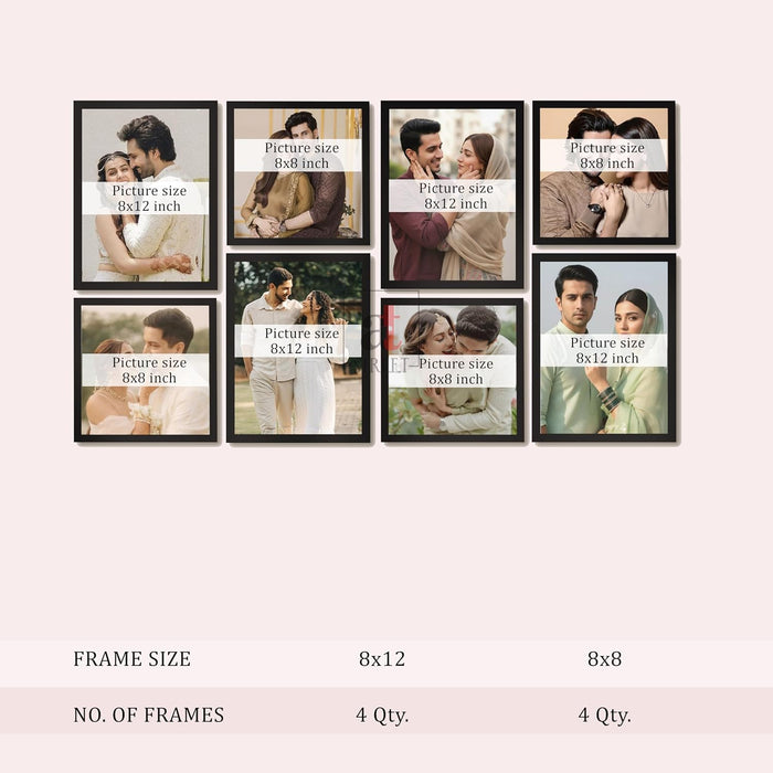 Wall Photo Frame Set of 8 | Gallery Wall Collage Picture Frames | Family Photo Display for Home Decor | Wall Hanging | 8x8 & 8x12 Inch