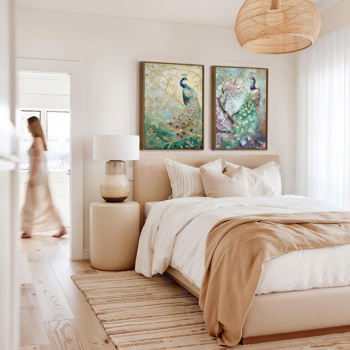 Peacock Canvas Painting for Wall Vastu Canvas Large Wall Art Painting for Living Room Decoration, Stylish Large Wall Art Print for Wall Decor (Set of 2, 58x89 cm)