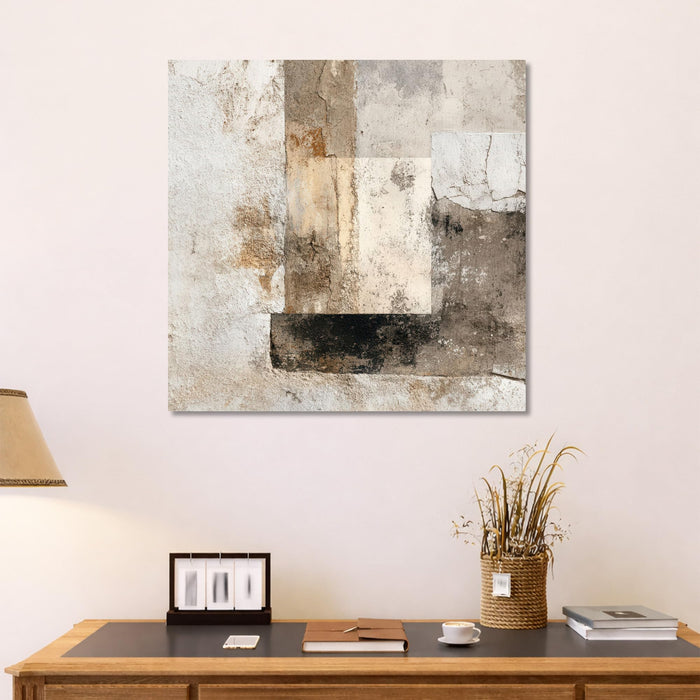 Modern Abstract Stretched Canvas Wall Art Painting For Living, Minimalist Neutral Earth Tone Painting, Geometric Artwork for Living Room, Office & Home Decor (56xx56 cm)