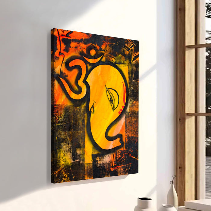 OM Ganesh Ji Theme Stretched Canvas Painting Art Print | Digital Print On Stretched-Canvas (30x41 CM)