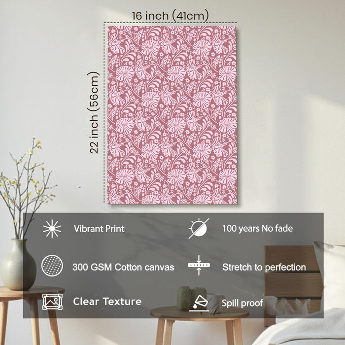 Red White Flower Motif Pattern Wall Painting | Stretched Canvas Flower Wall Painting for Living Room, Bedroom, Home and Office Wall Décor (41x56 cm)