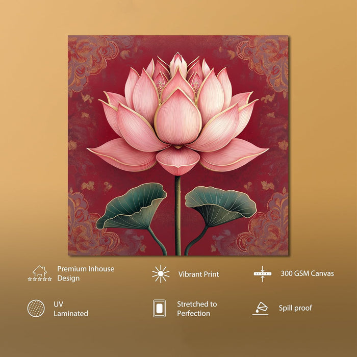 Stretched Canvas Abstract Lotus Art Textured Painting for Wall Decoration 22x22 Inch