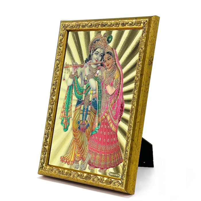 Art Street Lord Radha Krishna Photo Frame, Poster for Pooja, Gold Plated God Photo Frames, Wall Decor Photo Frame (Size: 6x8 Inch, Gold)