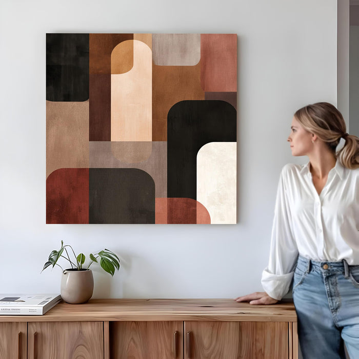 Mid-Century Modern Abstract Geometric Wall Art Painting For Living Room, Minimalist Bauhaus Arches & Shapes Stretched Canvas Painting for Living Room, Office & Home Decor (56xx56 cm)