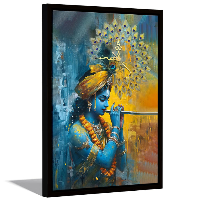 Hindu Religious Portrait Abstract Divine Multicolor Framed Canvas wall art With Clock | Painting with clock. 43x58 cm