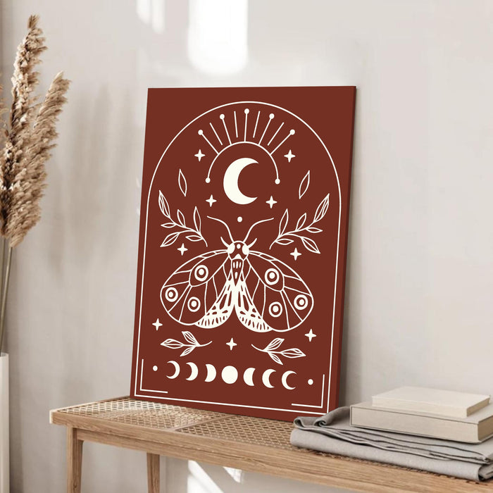 Abstract Moon butterfly Stretched Canvas Wall Art Modern Boho Illustration Painting for Home & Office Wall Decor, (16x22 Inch)