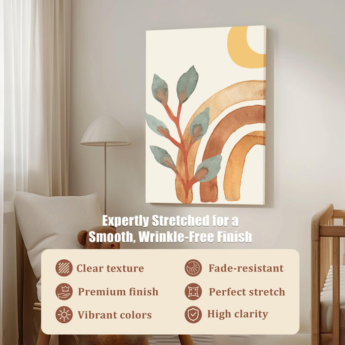 Abstract Botanical rainbow Stretched Canvas Wall Art Modern Boho Illustration Painting for Home & Office Wall Decor, (16x22 Inch)