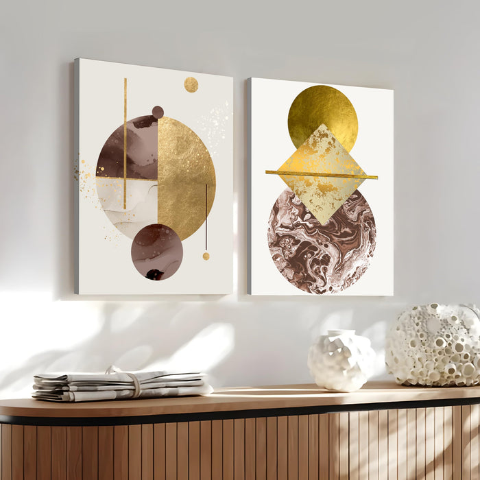 Golden Brown Abstract Theme Stretched Canvas Art Painting for Home D̩cor Pack of 2 | Digital Print On Stretched-Canvas (30x41 CM)