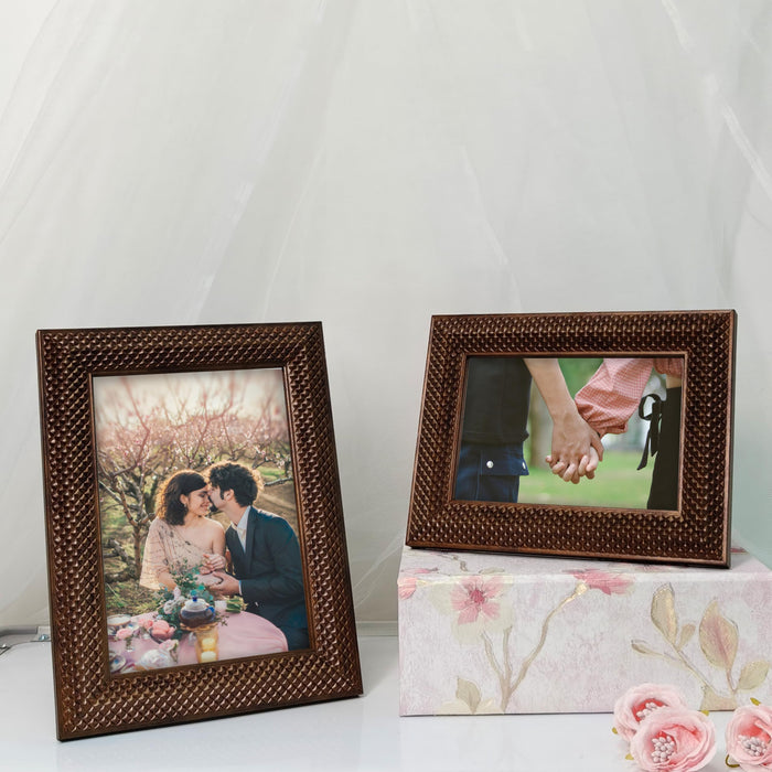 Photo Frame for Table Set of 2, Plexi Glass, Engineered Wood Photo Frame (Brown, Size- 4x6 & 5x7 Inch)