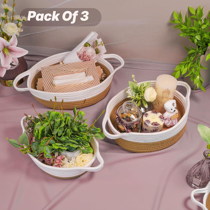 Jute Basket Round Shape Foldable Gift Basket, Storage and Organizer Jute Baskets with Handle (Set of 3)