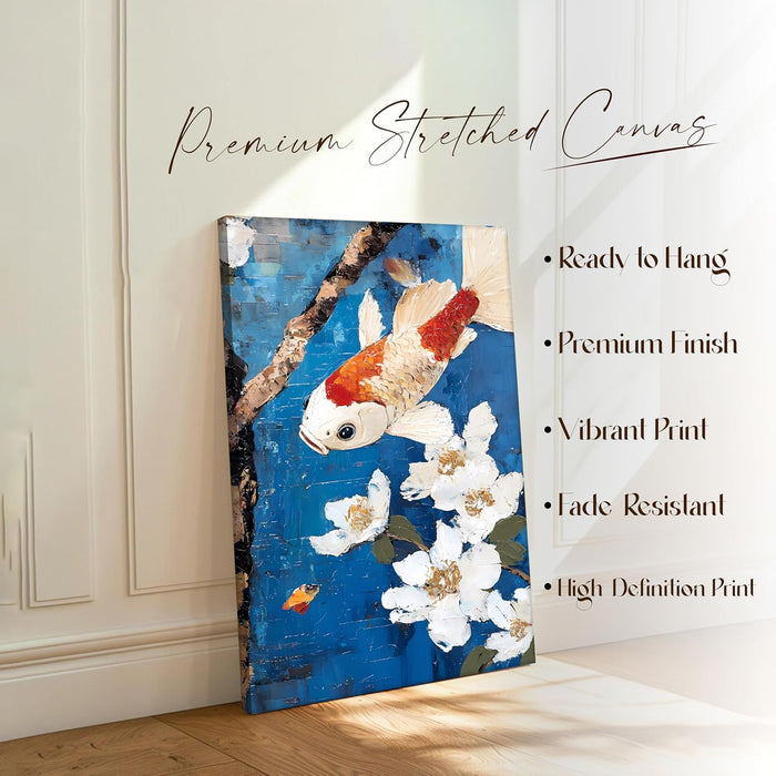 Abstract Stretched Canvas Multicolor Wall Art Painting Koi Fish Vastu Feng Shui Digital Painting ‰ÛÒ 22x34 Inch