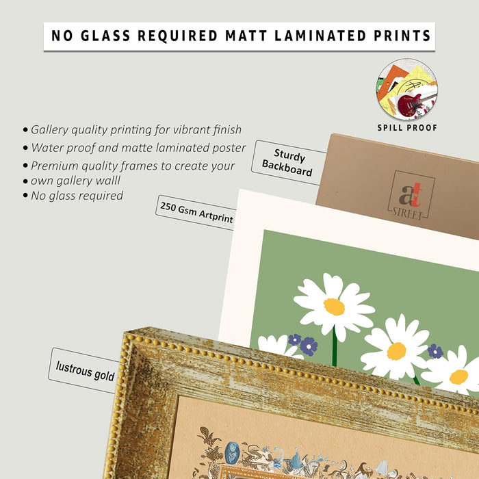 Lotus Floral Pattern Wall Art Prints, Elegant Lotus Designs (15x15 Inch)