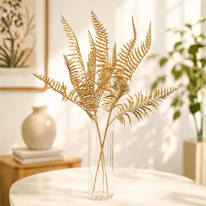Art Street Artificial Golden Fern Stems (Set of 2) – Metallic Plastic Decorative Leaves for Home Décor, Vase
