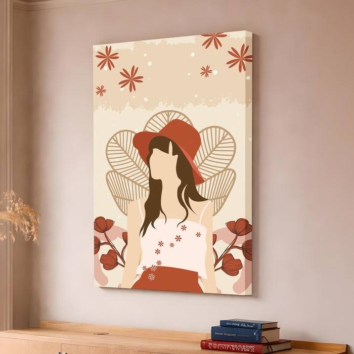 Boho Woman Portrait Stretched Canvas Painting For Living Room | Feminine Figurative Stretched Canvas Wall Art For Livingroom Home Decor, Bedroom, Hallway's, Office, Hotel - 56x86 cm