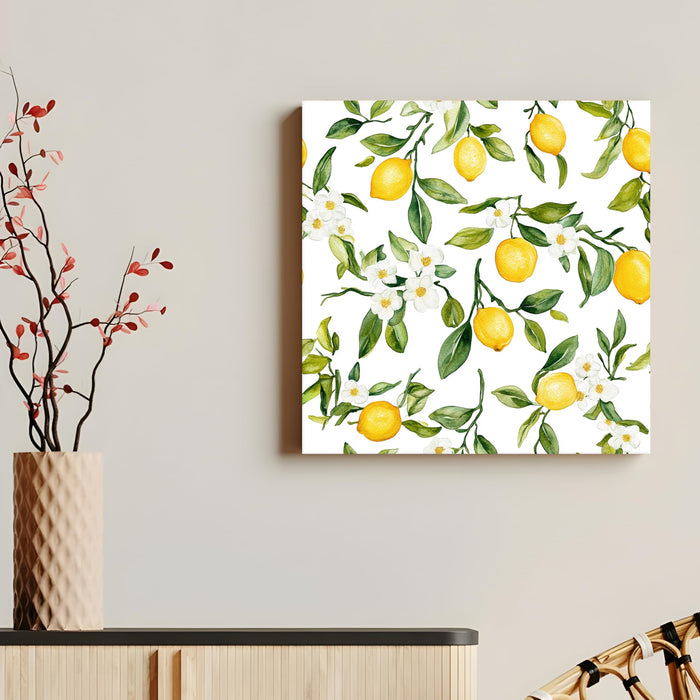 Lemon Leaf and Flower Painting for Wall Decoration | Flower Canvas Wall Painting for Living Room, Bedroom, Home and Office Wall Decor (41x41 Cm)