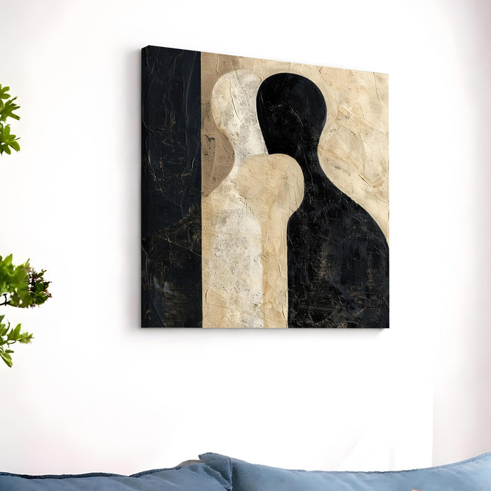 Modern Abstract Figurative Stretched Canvas Wall Art Painting For Living Room, Minimalist Silhouette Painting, Large Textured Neutral Earth-Tone for Living Room & Office (56xx56 cm)