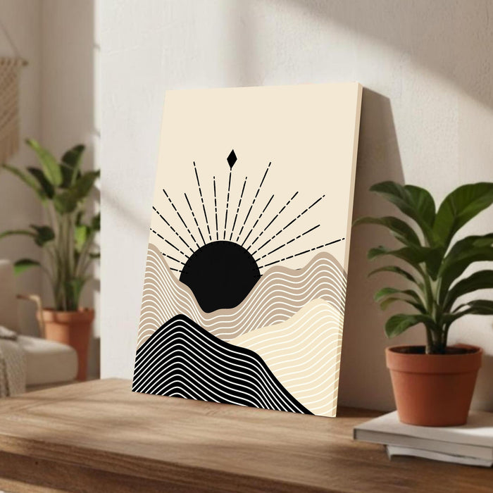 Abstract Sun Rise mountain Stretched Canvas Wall Art Modern Boho Illustration Painting for Home & Office Wall Decor, (16x22 Inch)