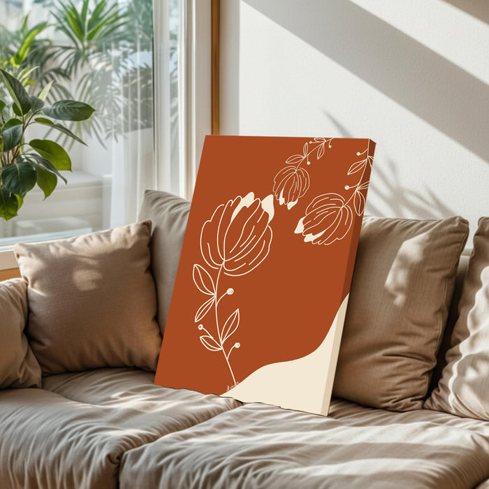 Abstract golden floral Plants Stretched Canvas Wall Art Modern Boho Illustration Painting for Home & Office Wall Decor, (16x22 Inch)