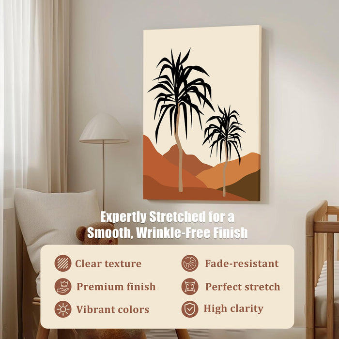 Abstract Palm Tree Stretched Canvas Wall Art Modern Boho Illustration Painting for Home & Office Wall Decor, (16x22 Inch)