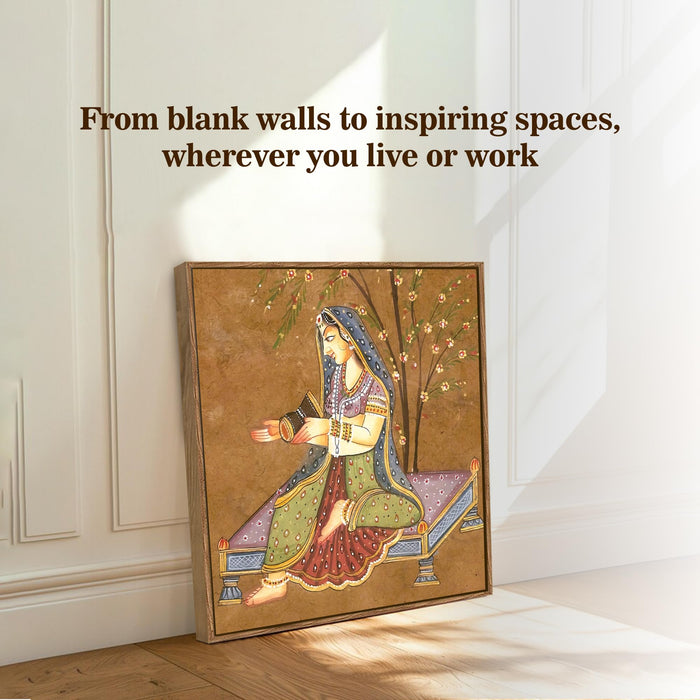 Indian Folk Framed Painting For Living Room | Traditional Ragamala Large Canvas Painting With Frame Wall Art For Bedroom, Hallway's, Office, Hotel, Size 58x58 cm