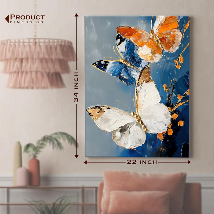 Portrait Abstract Canvas Wall Art painting Flower and Flying Butterfly Multicolor | Digital Painting on Canvas Stretched on Wood (22x34 Inch)