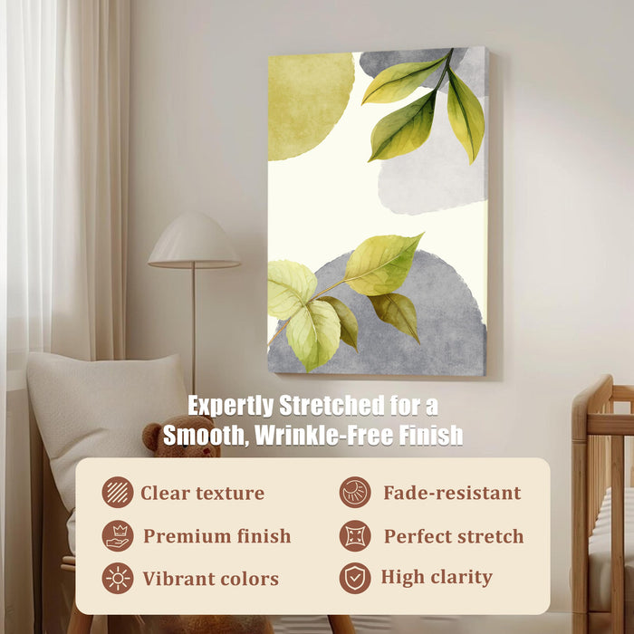 Abstract Botanical Leaves Stretched Canvas Wall Art Modern Boho Illustration Painting for Home & Office Wall Decor, (16x22 Inch)