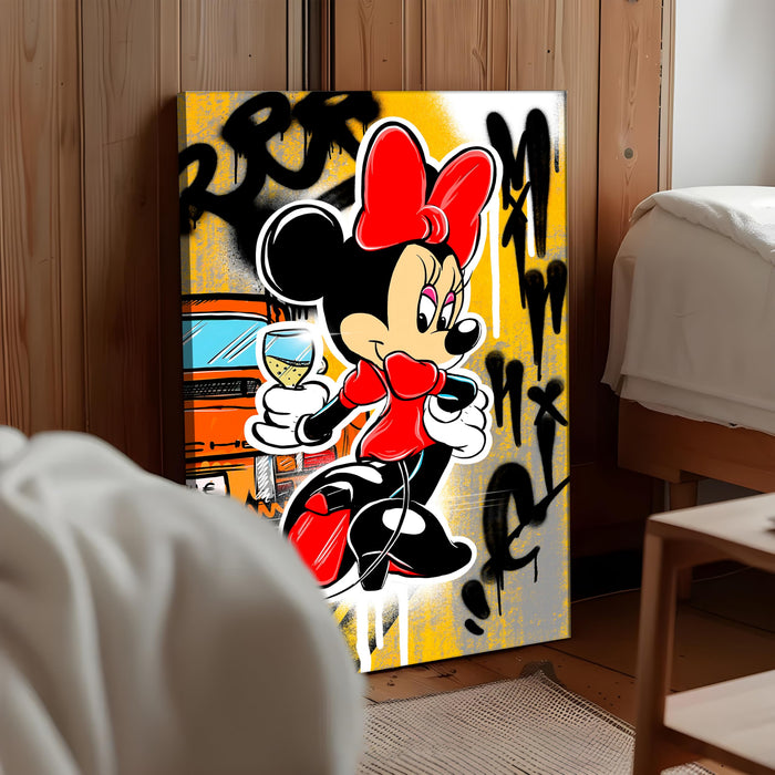 Cartoon Girl Graffiti Stretched Canvas Painting Print | Pop Art Street Style Wall Décor | Modern Abstract Canvas for Home & Office, 56x86 cm