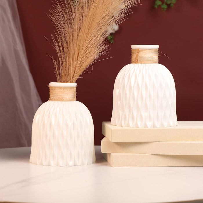 Beautiful Flower Vases, PVC Pot for Plants Stand Twisted Geometric Texture White Vase Pot, Made of Durable Plastic PVC Height - 14 cm