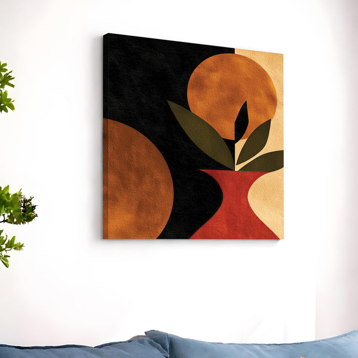 Boho Abstract Botanical Stretched Canvas Wall Art Painting For Living Room, Modern Minimalist Leaf & Vase Painting for Living Room, Office & Home Decor (56xx56 cm)