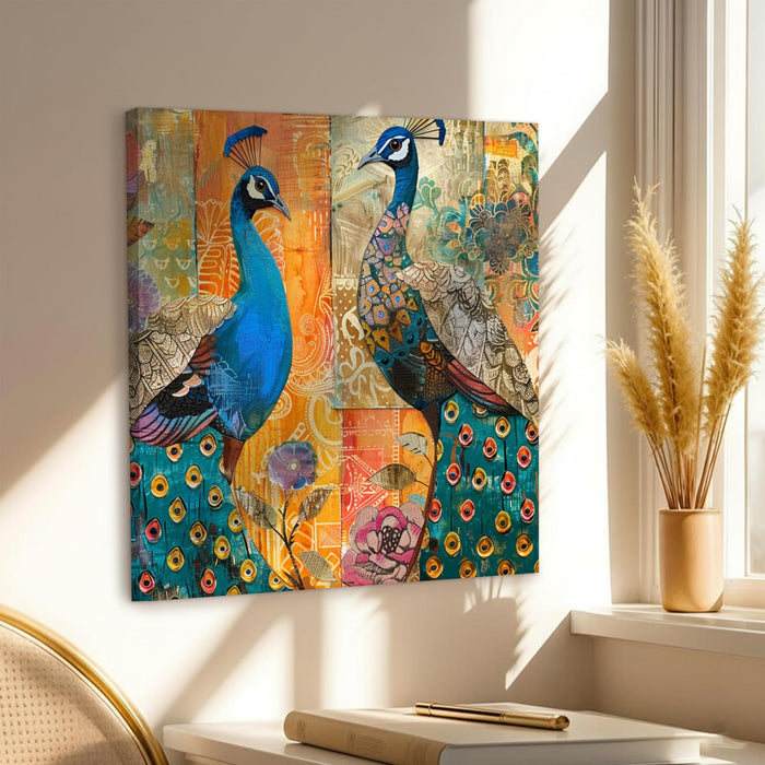 Peacock Vastu Painting for Wall Decoration | Flower Canvas Wall Painting for Living Room, Bedroom, Home and Office Wall Decor (56x56 Cm)
