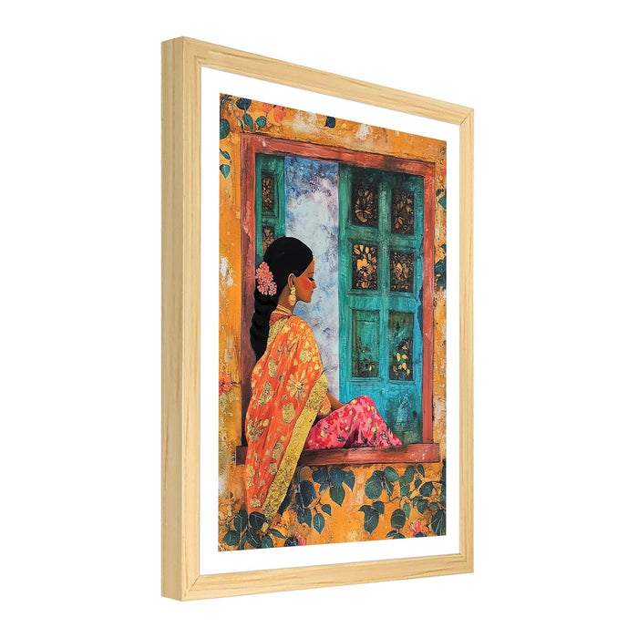 Traditional Women Art Print, Cultural Design Wall Decorative Art Prints Framed Painting (17x23 Inch)