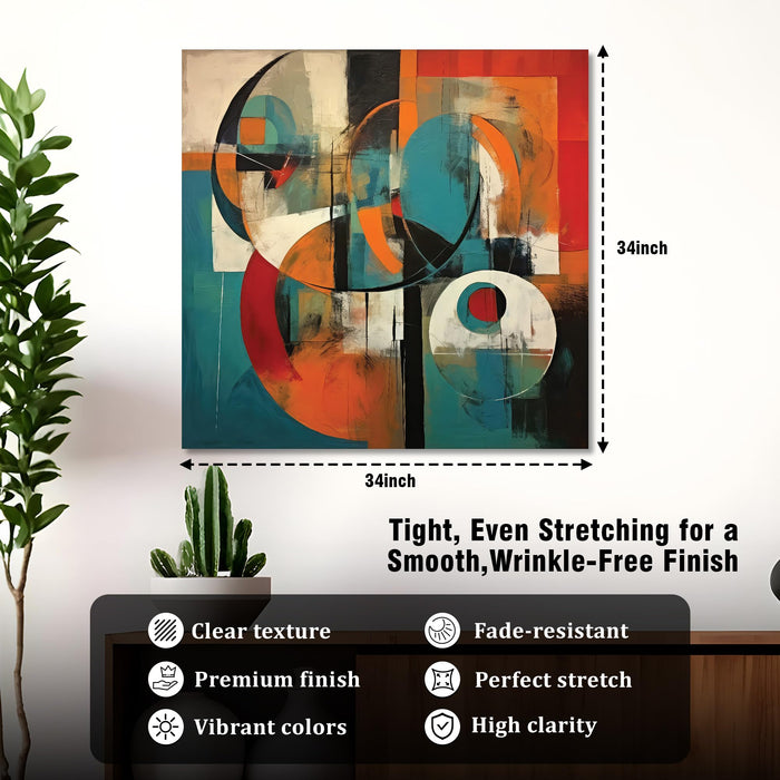Geometric Abstract Stretched Canvas Painting For Living Room | Mid-Century Modern Wall Art Large Canvas Painting For Livingroom Home Decor, Bedroom, Hallway's, Office, Hotel - 86x86 cm